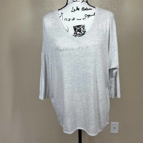 Philosophy ivory sweater 3/4 sleeve relax fit V neckline size L boho soft girl - Picture 8 of 15